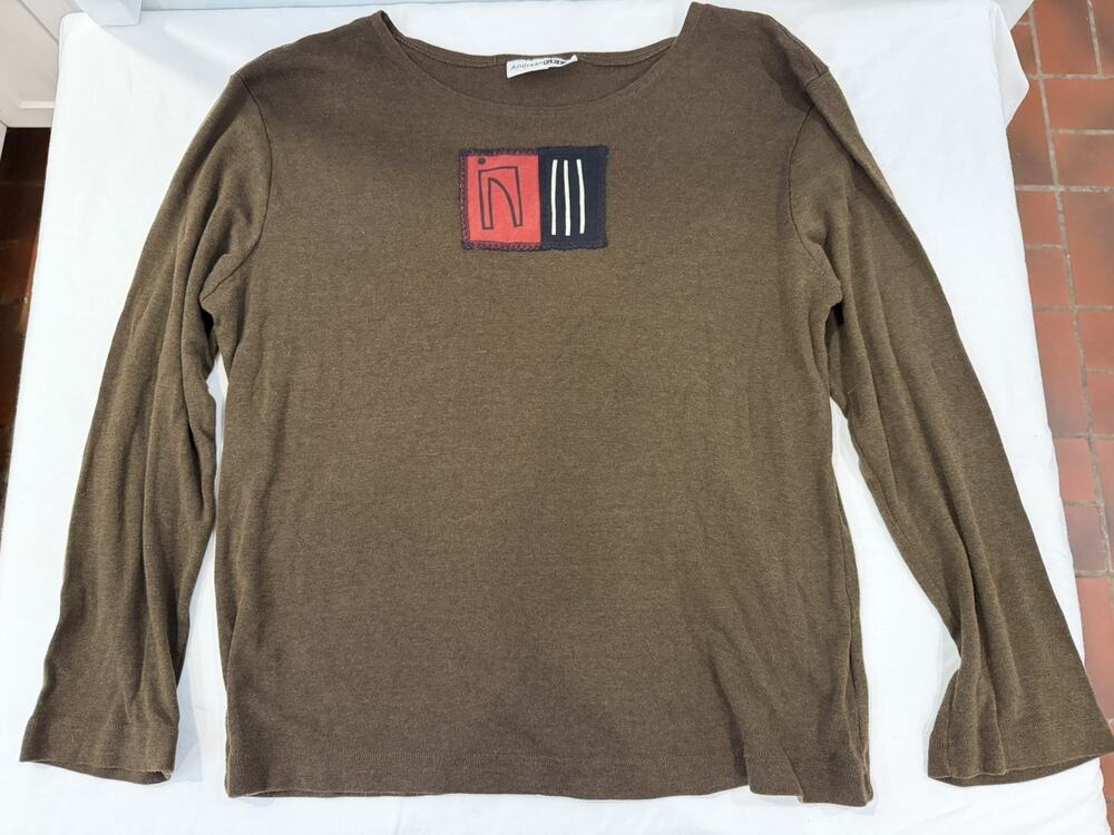 Vintage Y2K Andrea Geer Art to Wear Shirt Brown Tencel Made USA Abstract